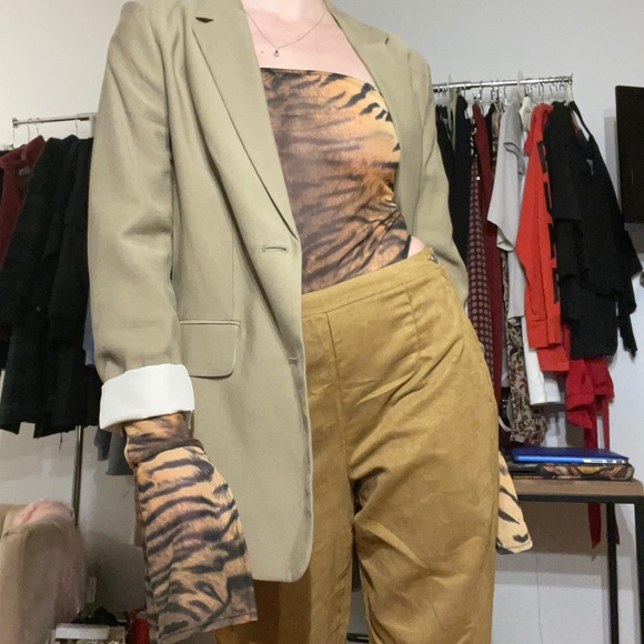 Mesh Tiger Bodysuit, Brown/Black (Medium), Stretch & High cut *HALLOWEEN SPECIAL - Picture 3 of 16